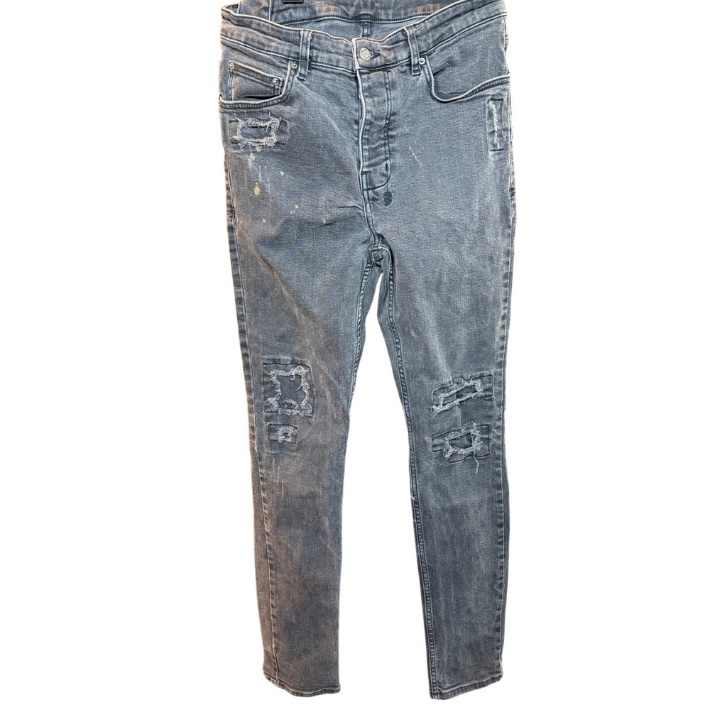 Ksubi Chitch Distressed Slim Fit Jeans Faded Black Paint Splatter Mens 34